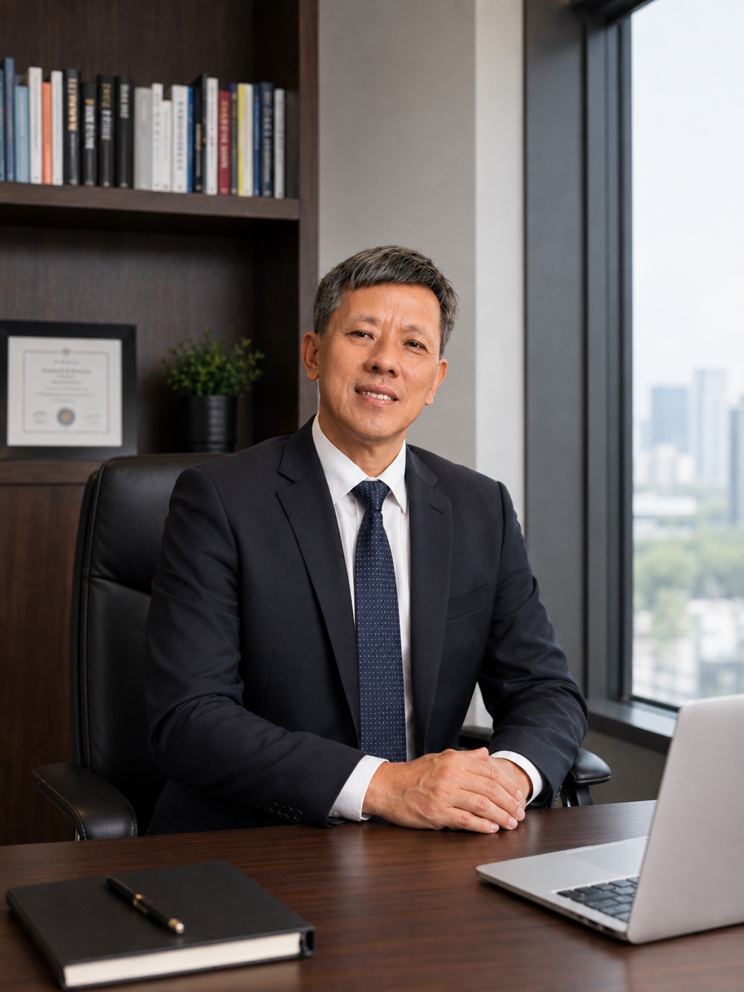 Peter Chen seated at his desk